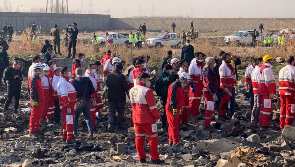 Rescue teams at the crash site south of Tehran, Image Source: (Anatolia)