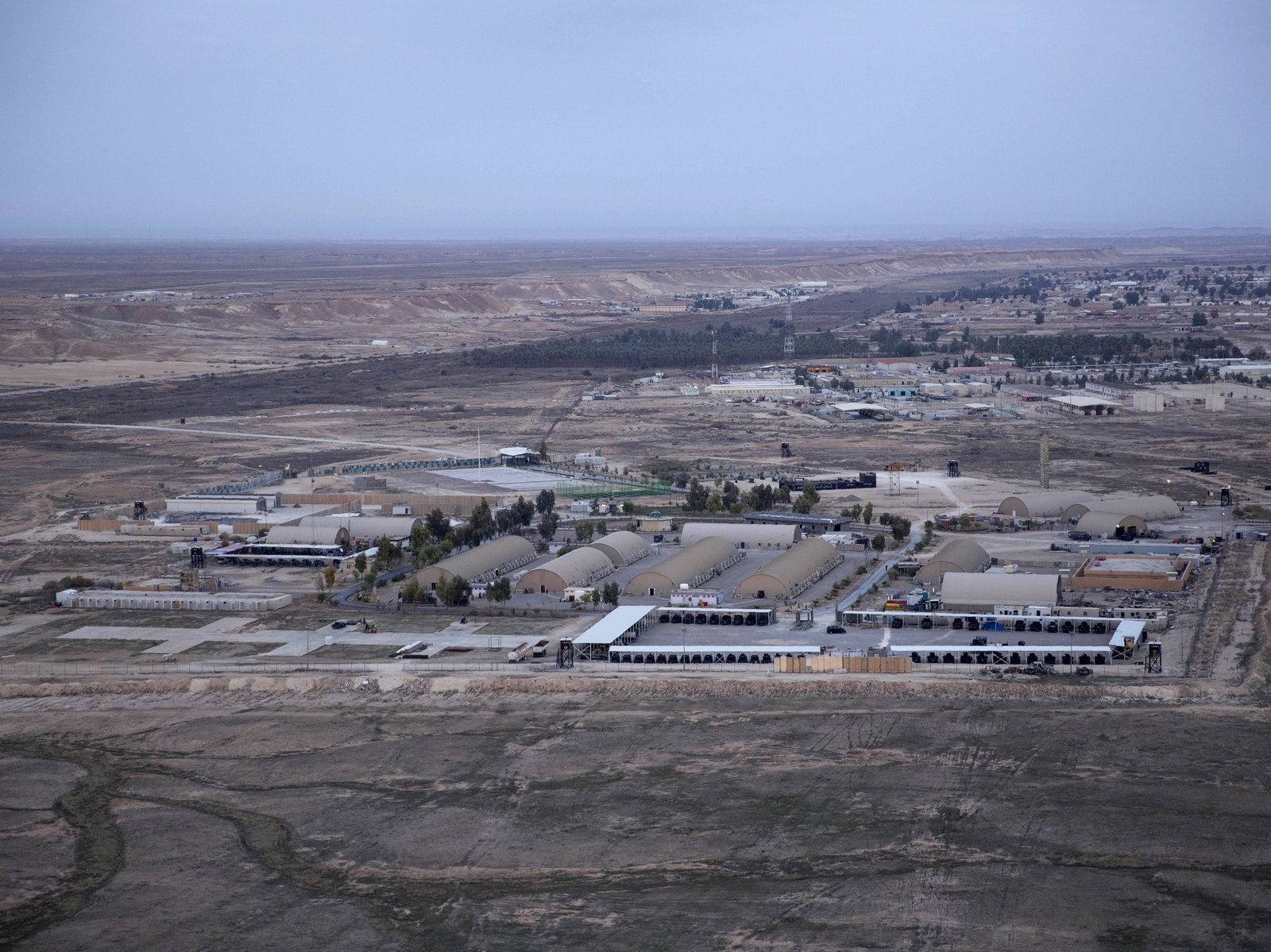 This aerial photo shows Ain al-Assad air base in the western Anbar desert, Iraq, in December 2019. Nasser Nasser/AP